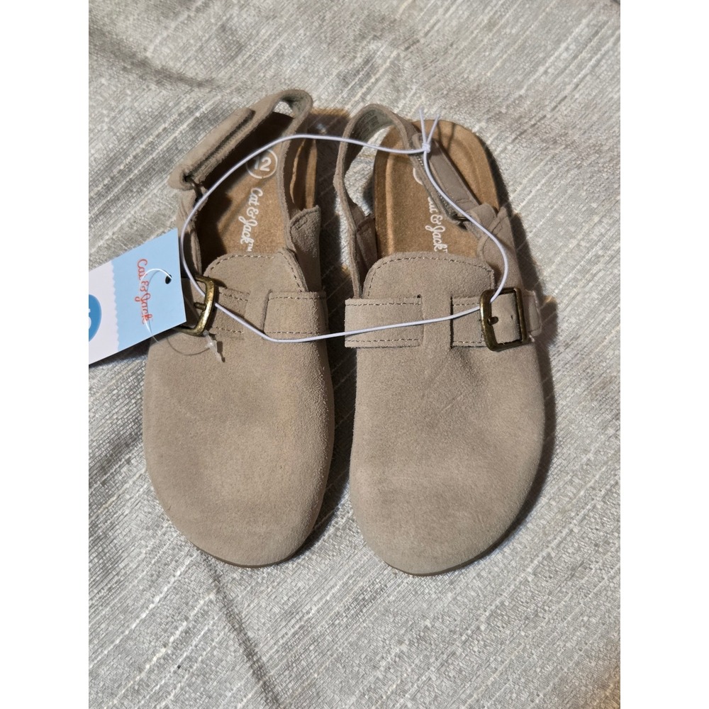 Cat & Jack Kids Berlin Slingback Clogs Taupe Faux Suede Buckle Sandals Size 12